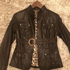 Elie Tahari brown leather jacket size XS!